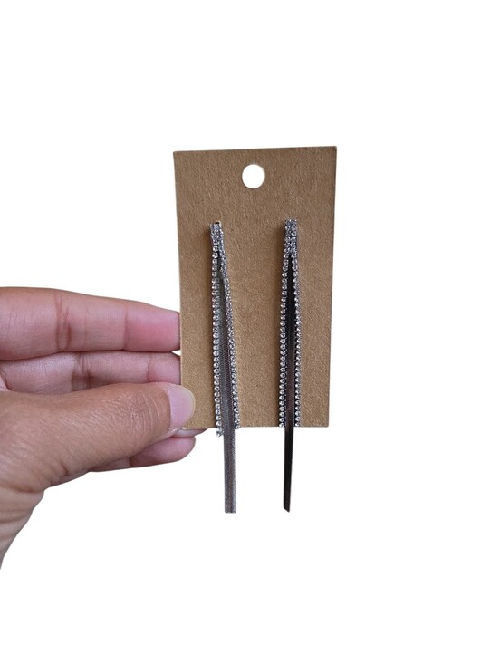 Jewelry - Rhinestone Linear Drop Earrings in Silver Toned